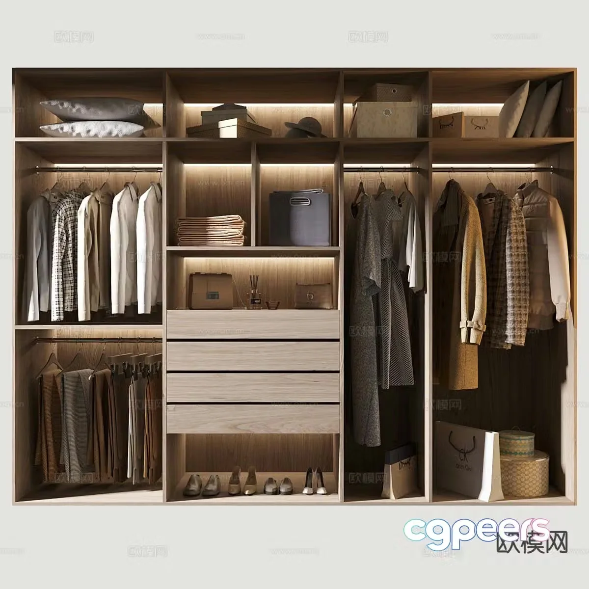 Solid wood wardrobe doorless wardrobe 3d model