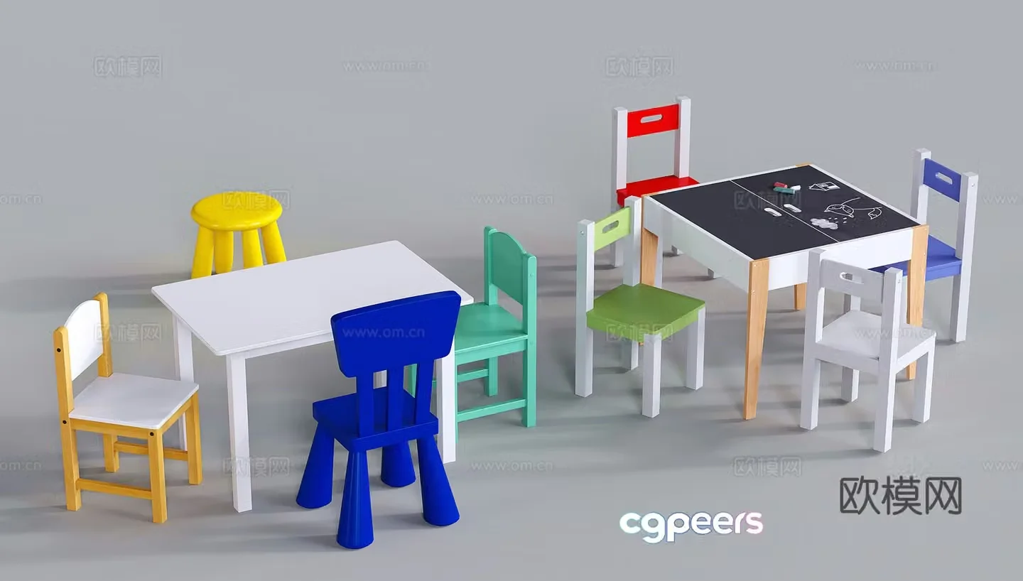 Modern children’s tables and chairs kindergarten desks and chairs baby toy table 3D model