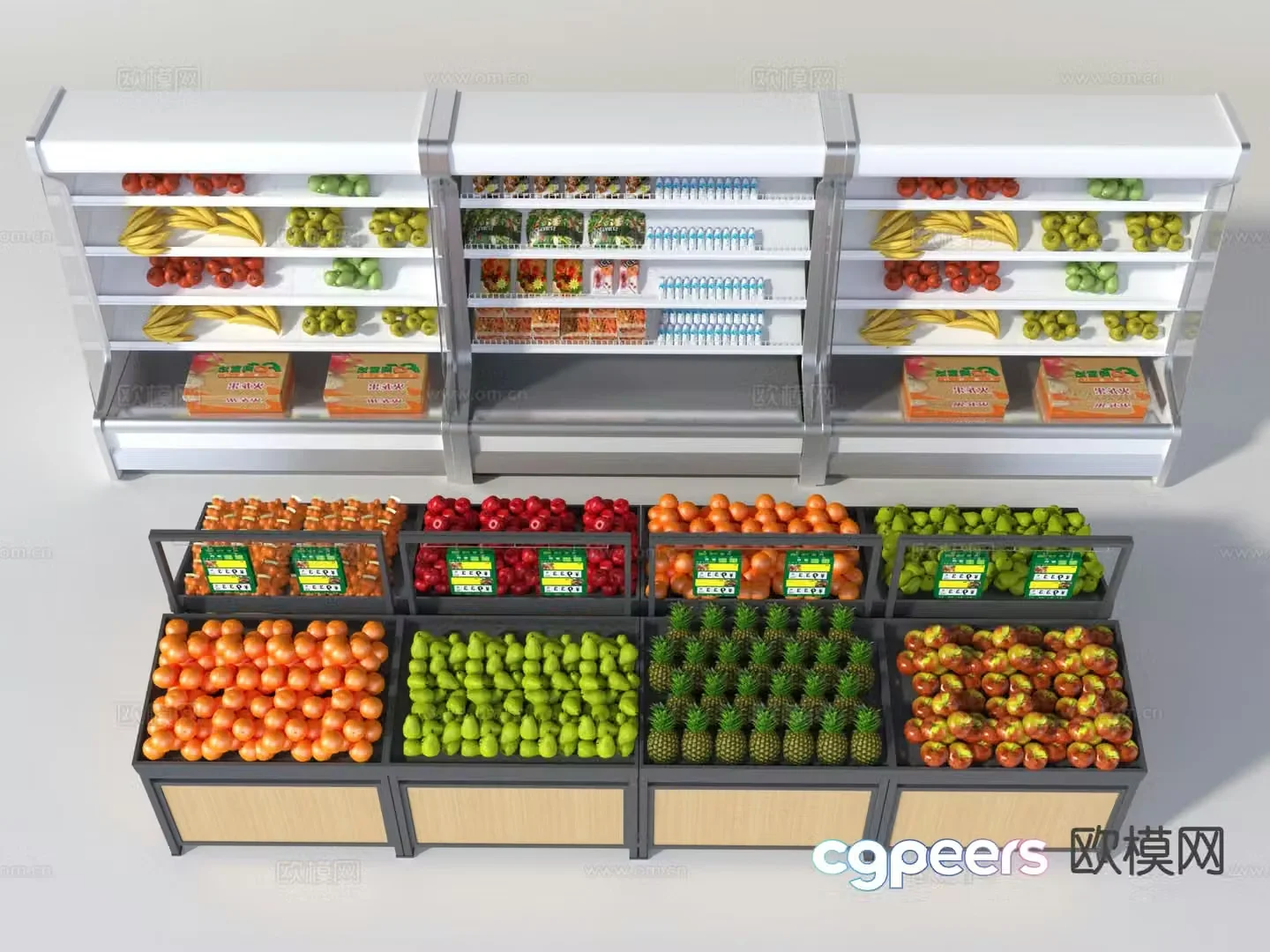 Fruit and vegetable shelves containers display cabinets 3D model