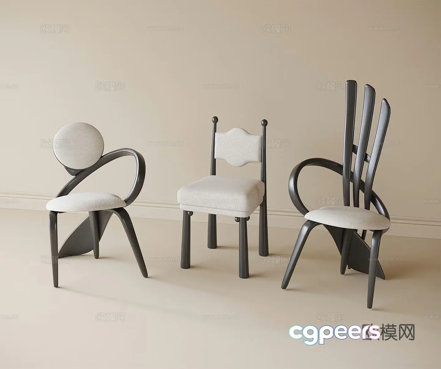French single chair dining chair tea chair dressing chair book chair 3D model