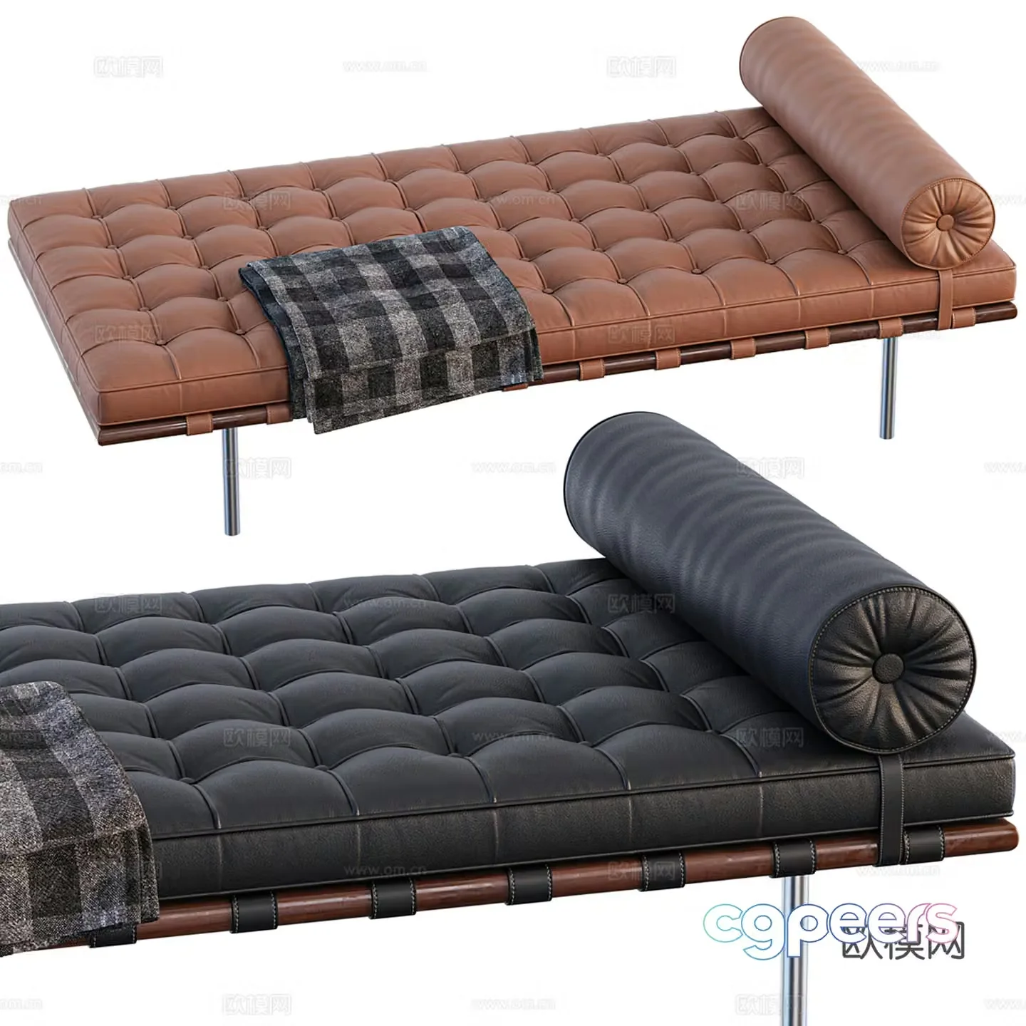 Modern leather sofa stool low stool bench 3d model