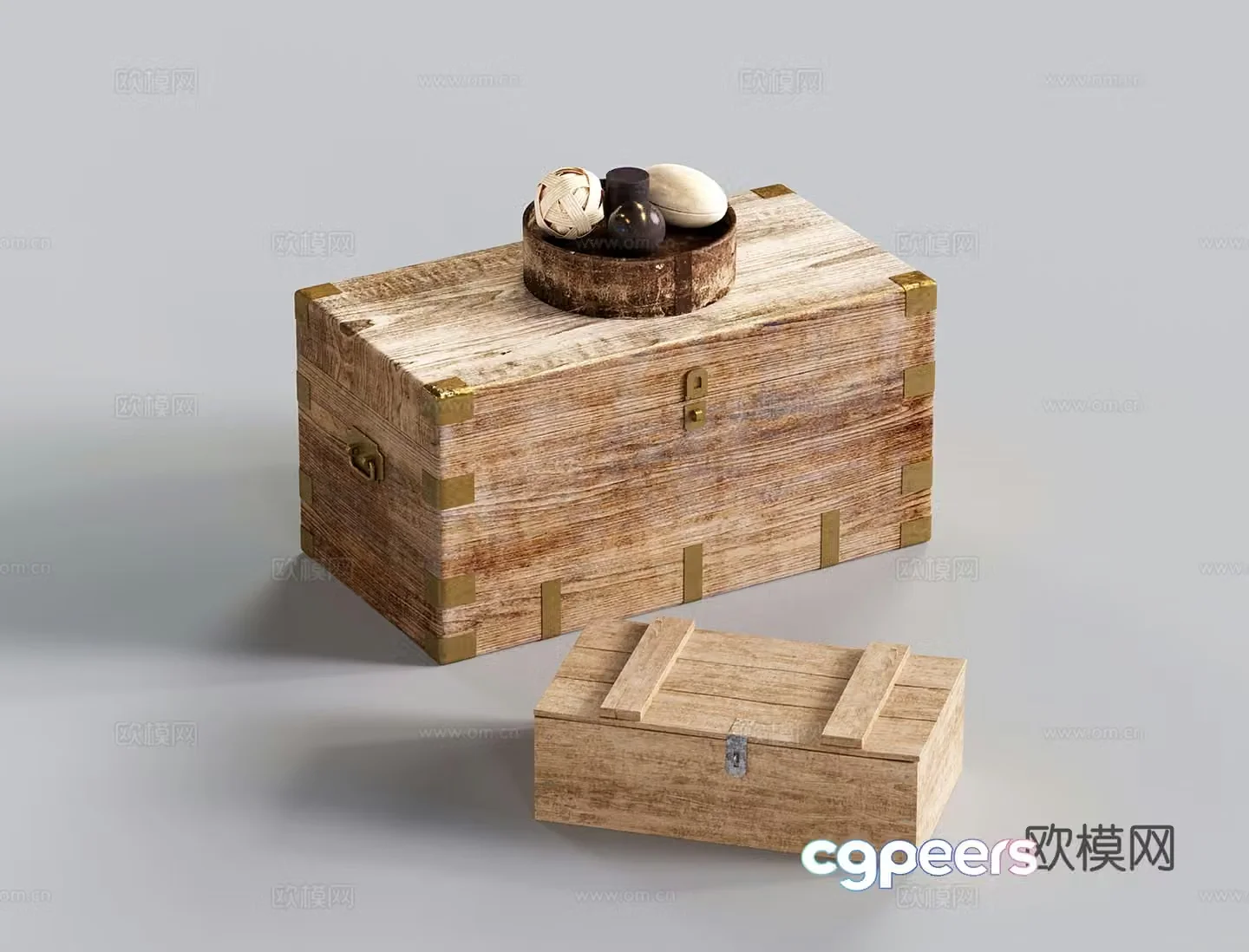 Wasabi old wooden box storage box flip storage box tool box 3d model