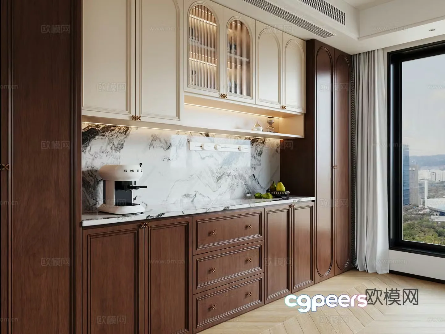 French cream wine cabinet sideboard 3d model