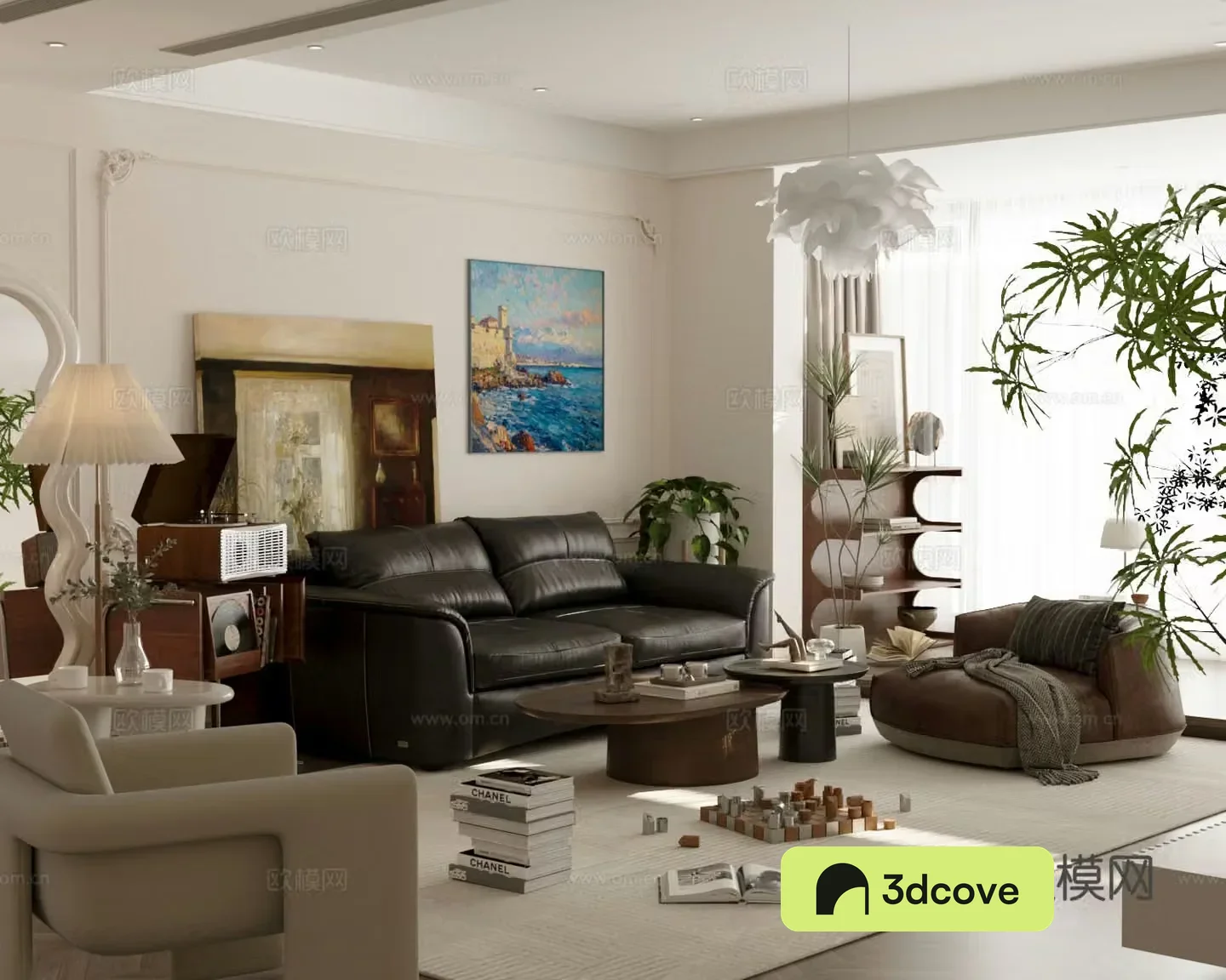 Middle-aged home living room Home living room Sofa coffee table combination Decorative cabinet chest of cabinet Floor lamp 3D model