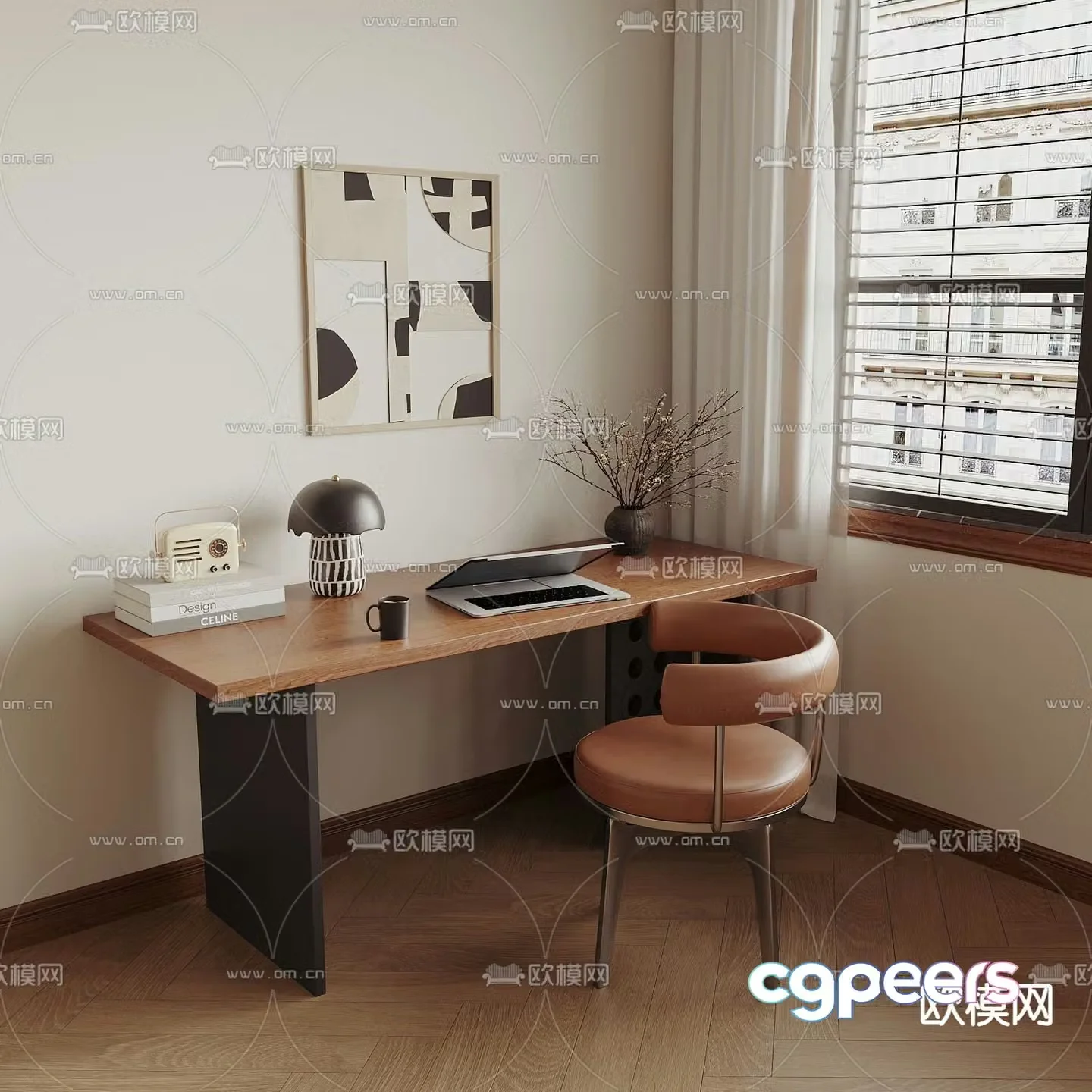Medieval style desk and chair 3d model