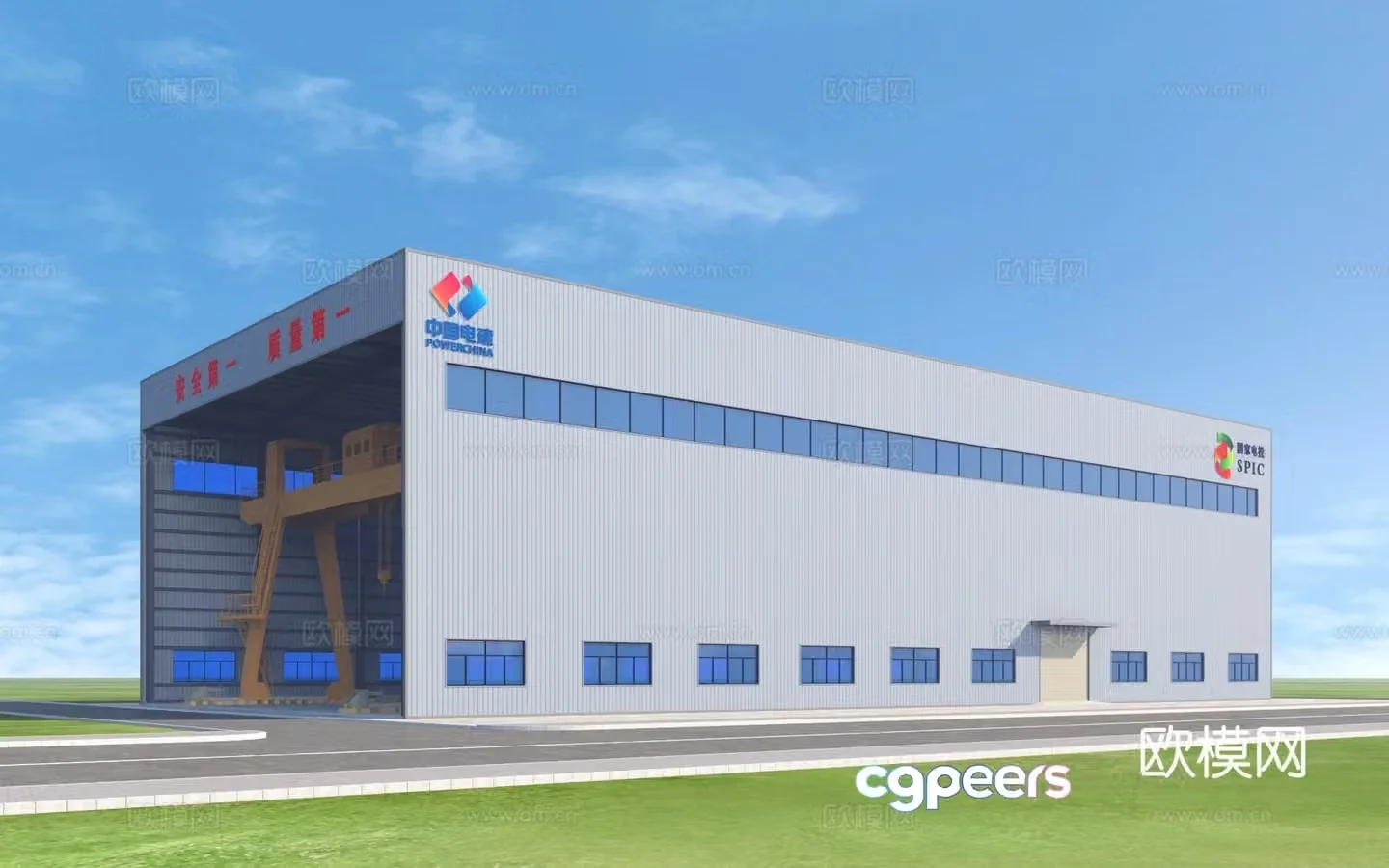Factory Gantry Crane Steel Structure Factory Building 3D Model