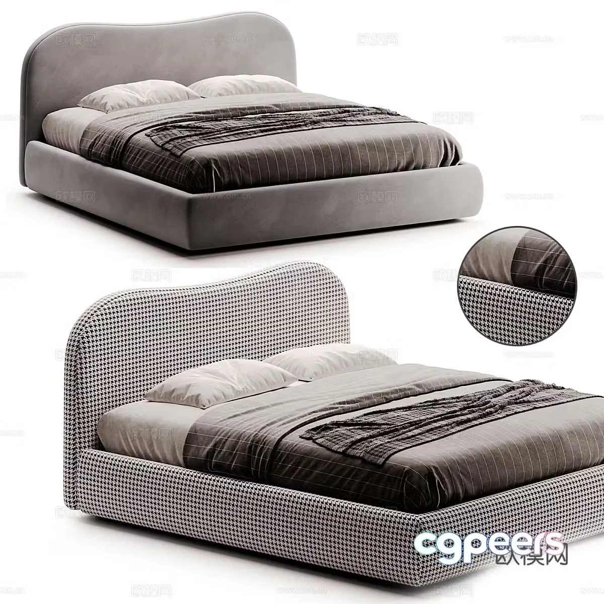 Modern cream style fabric double bed 3d model