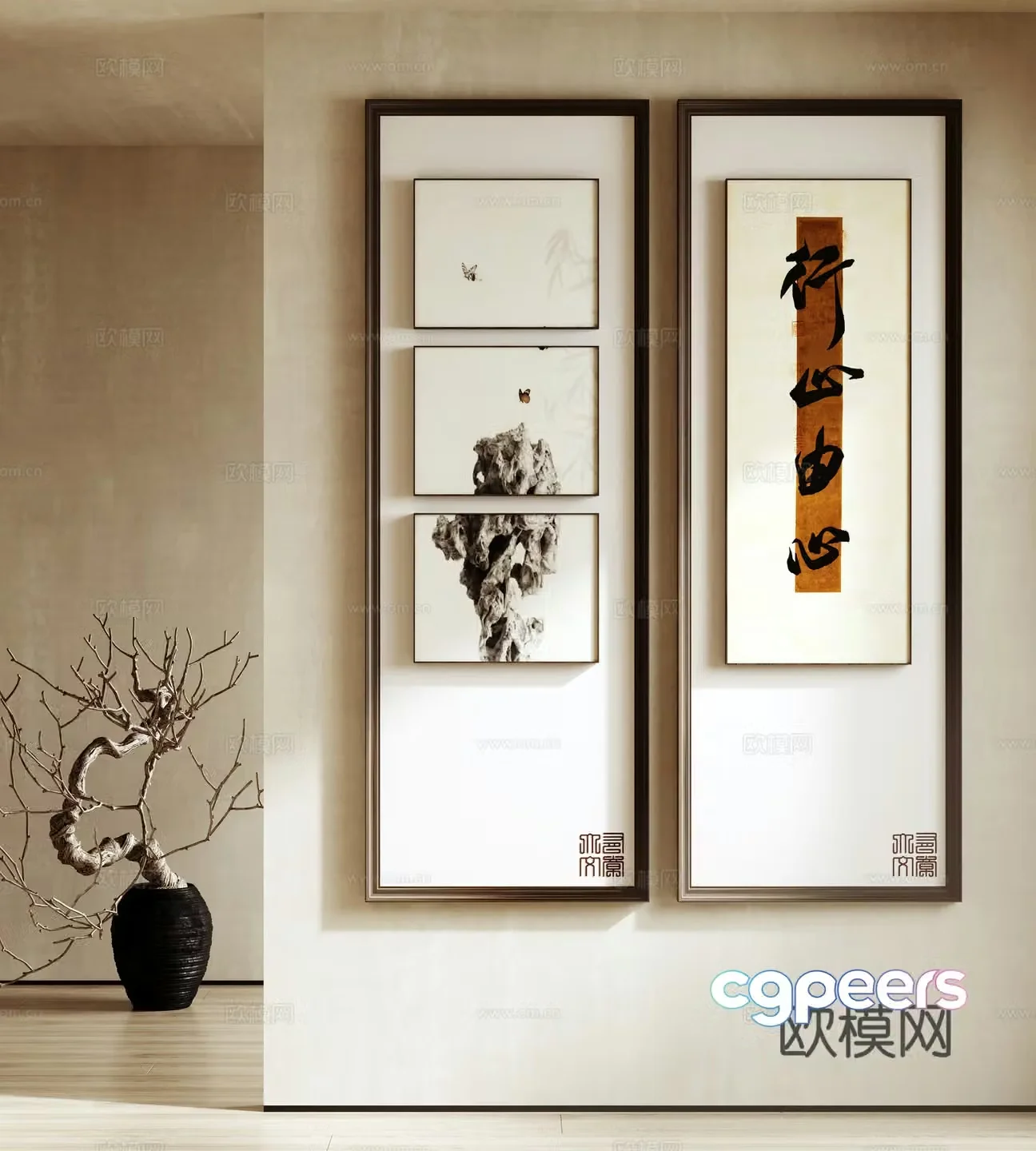Chinese Zen hanging painting picture frame ink painting art painting tea room painting 3D model