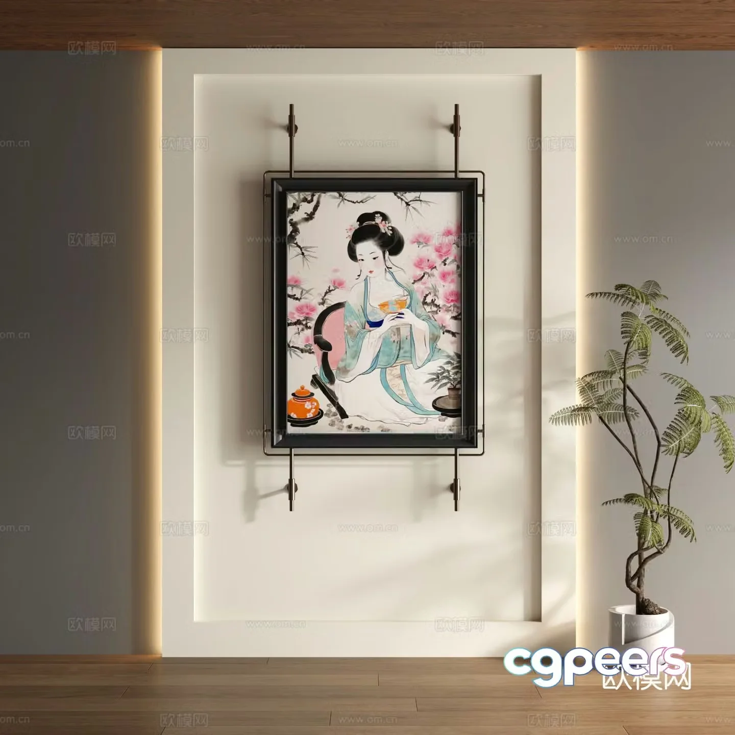 New Chinese style decorative painting figure painting hanging painting 3D model