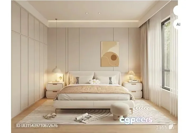 Minimalist Bedroom 3D Model – 313 – VRAY Render