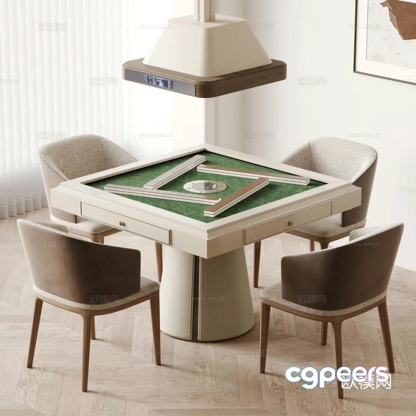 Modern mahjong table and chair combination 3D model