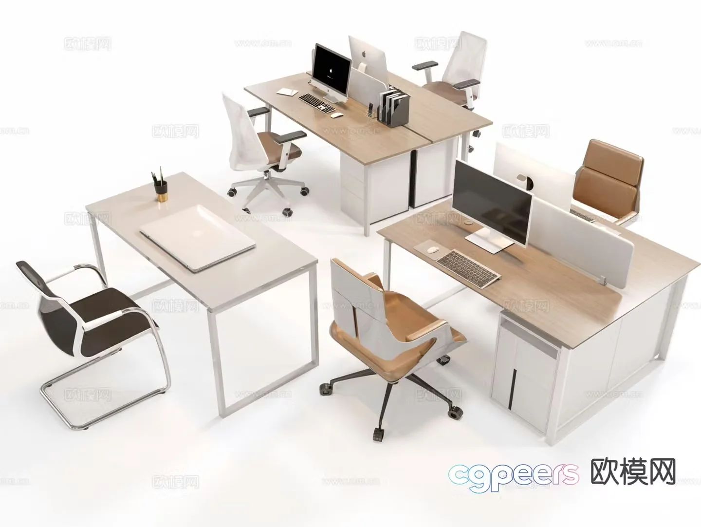 Modern office desk and chair staff position 3d model