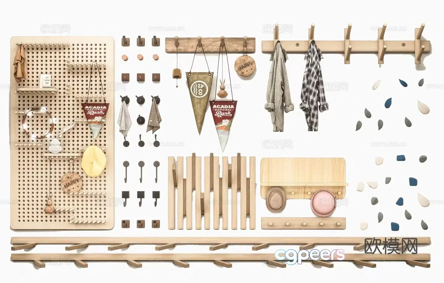 Nordic clothes hook entrance door clothes hook creative hook minimalist solid wood clothes hook hook 3d model