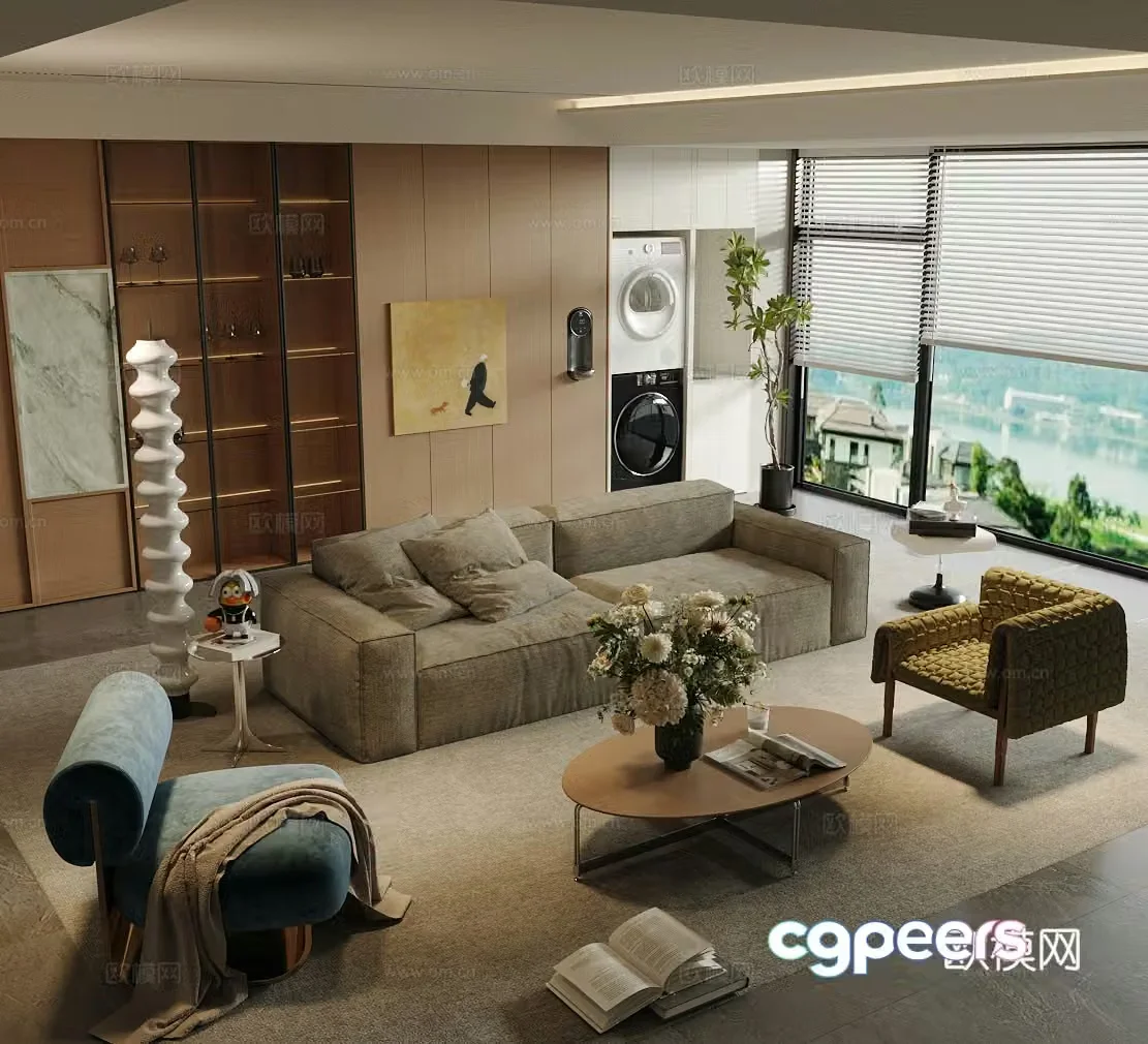 Retro home living room log style living room medieval style living room sofa coffee table combination fabric sofa 3D model