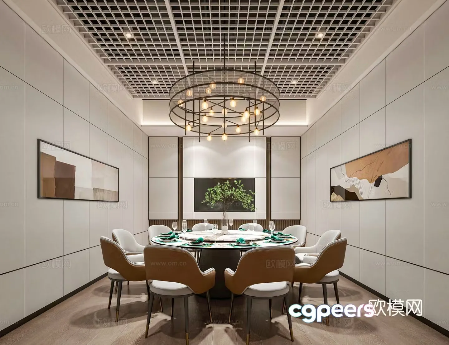 Modern restaurant chandeliers dining table and chair combination 3D model