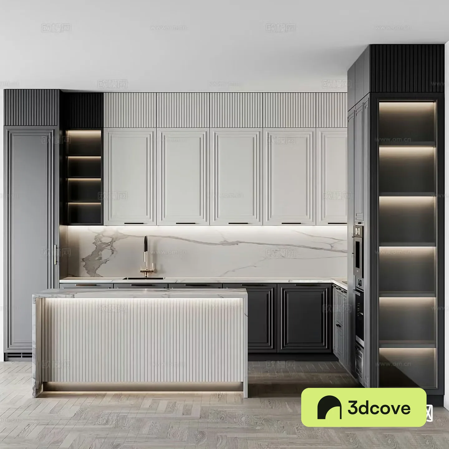 Simple European island kitchen