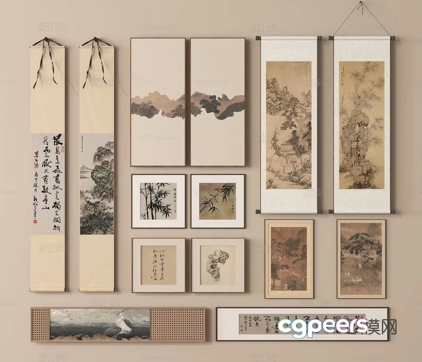 Hanging paintings scroll paintings frames ink paintings scroll paintings 3D model