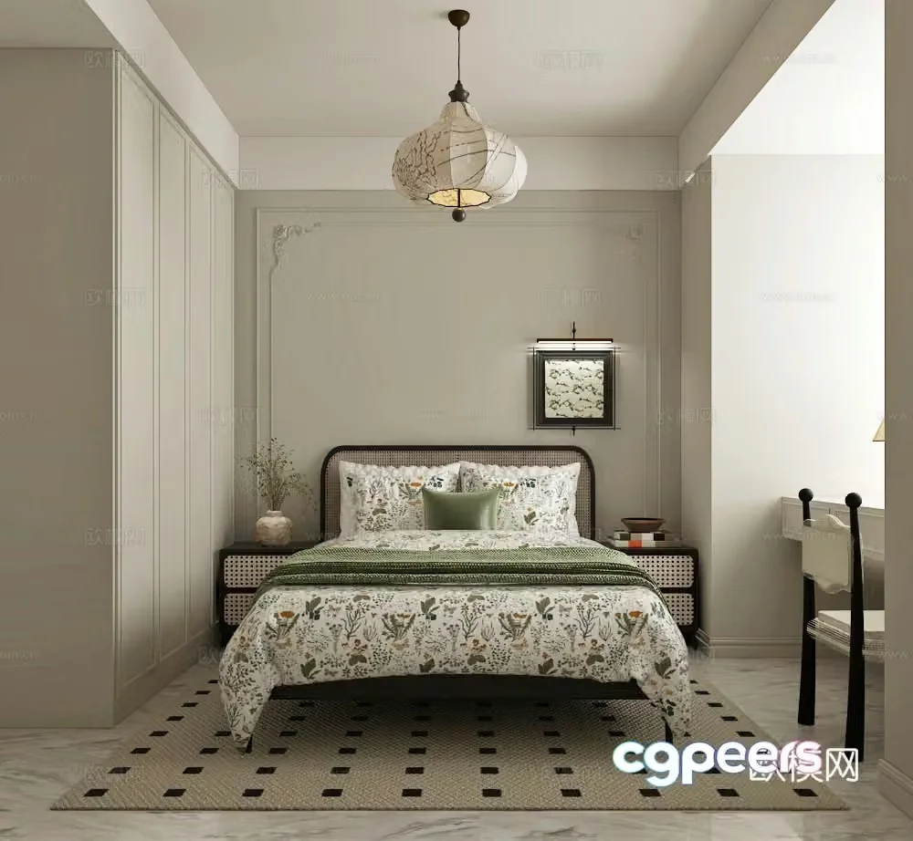 French simple bedroom second bedroom 3D model