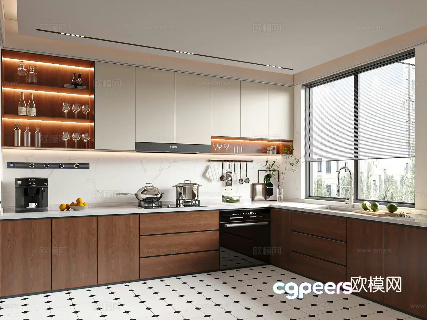 Modern medieval style kitchen open kitchen 3d model