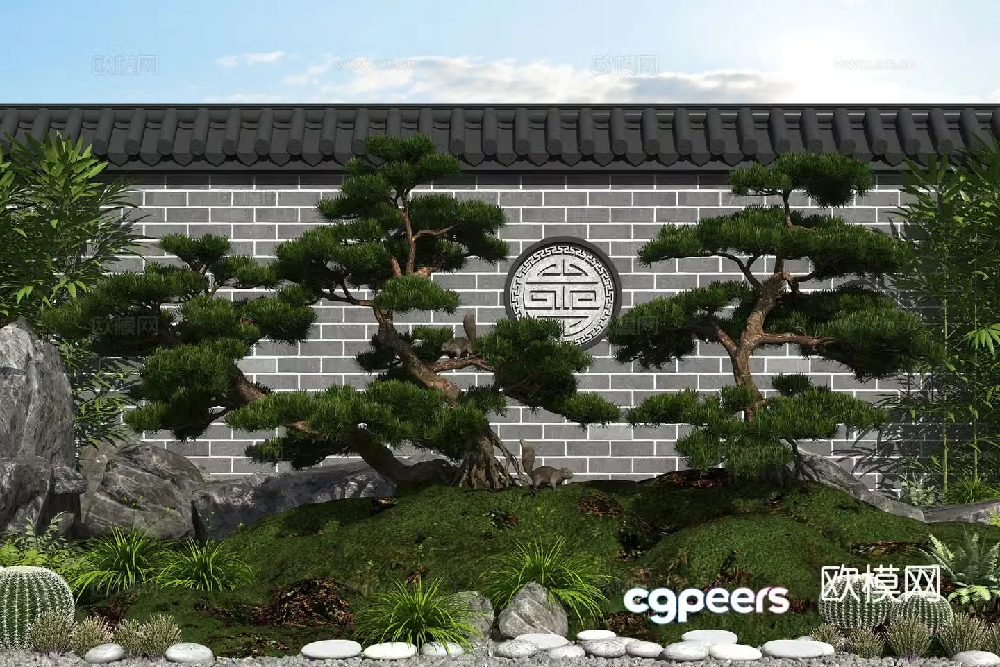 Landscape sketch pine tree landscaping moss green plant 3d model