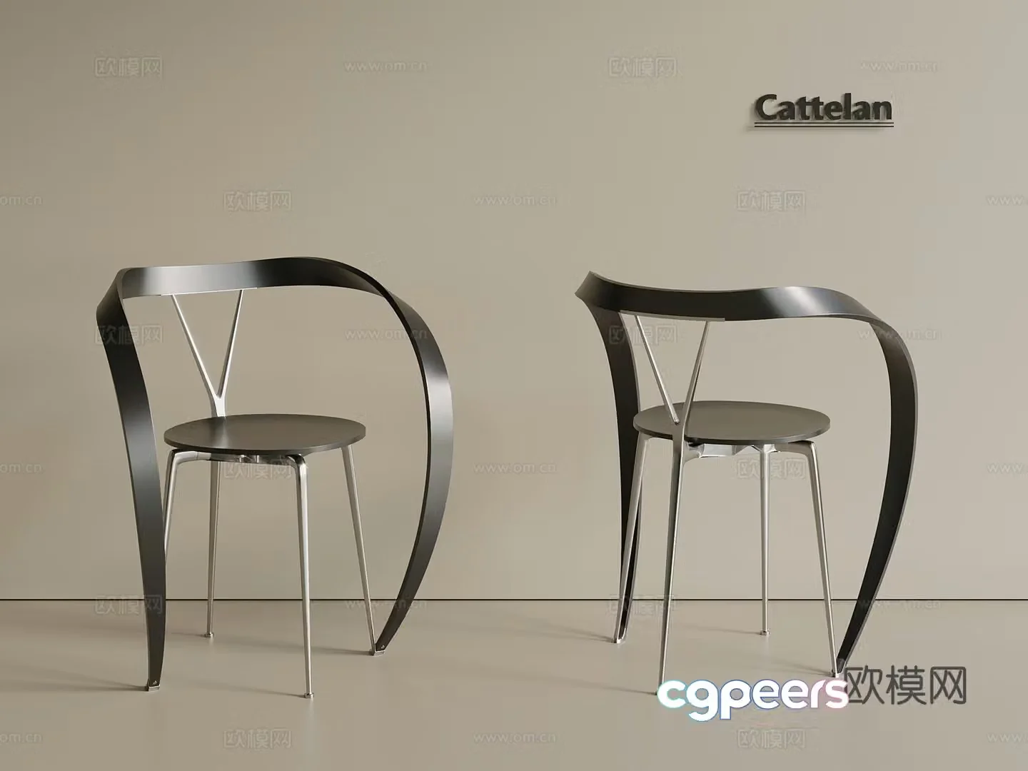 Italian light luxury dining chair stainless steel chair book chair plastic chair 3d model