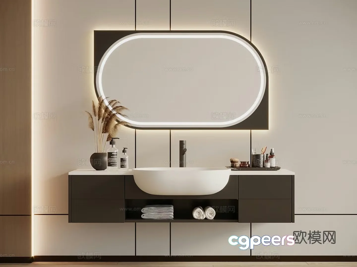 Modern bathroom cabinet washbasin cabinet mirror mirror cabinet suspended sink water dragon 3d model