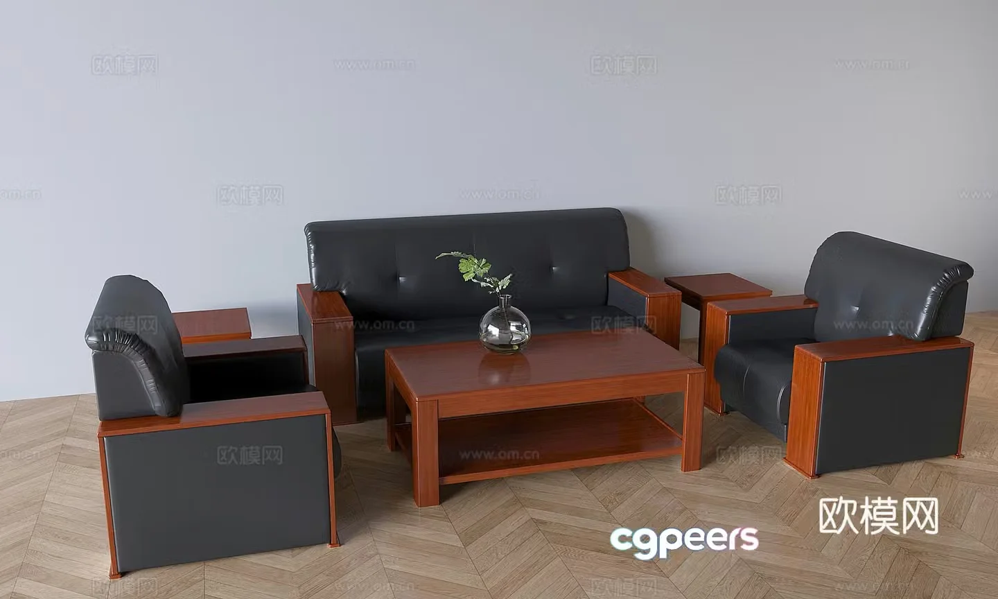 Chinese sofa coffee table combination reception sofa coffee table solid wood coffee table soft bag sofa 3D model