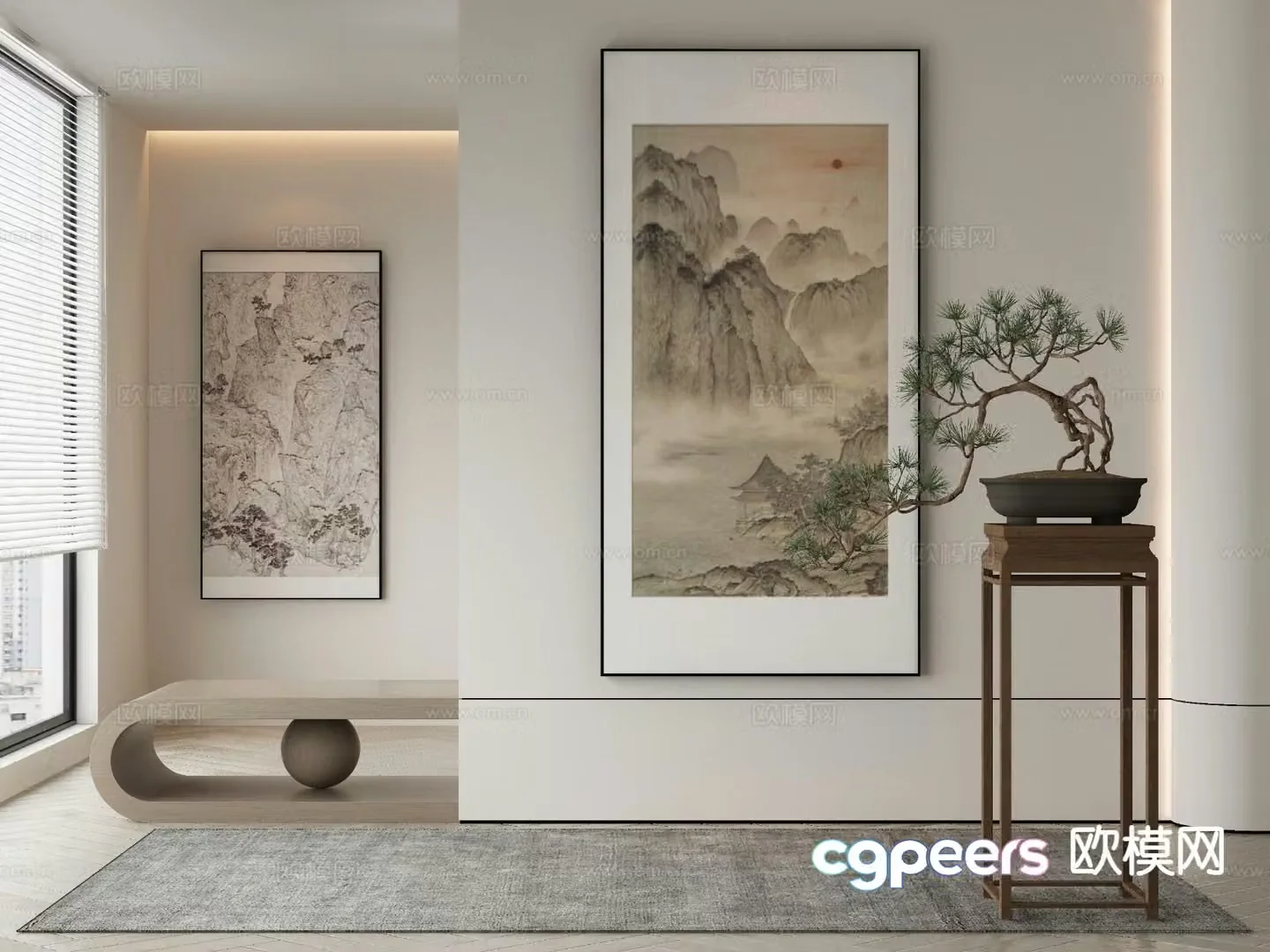 New Chinese style ink painting landscape painting decorative painting 3D model