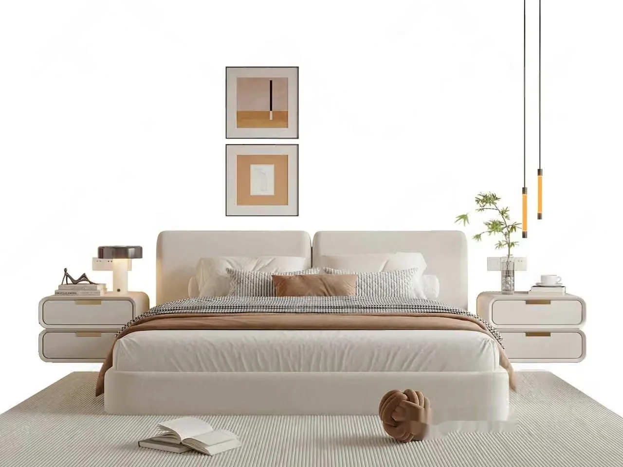 Modern Beige Bed 3D Model – 4603 – VRAY Render