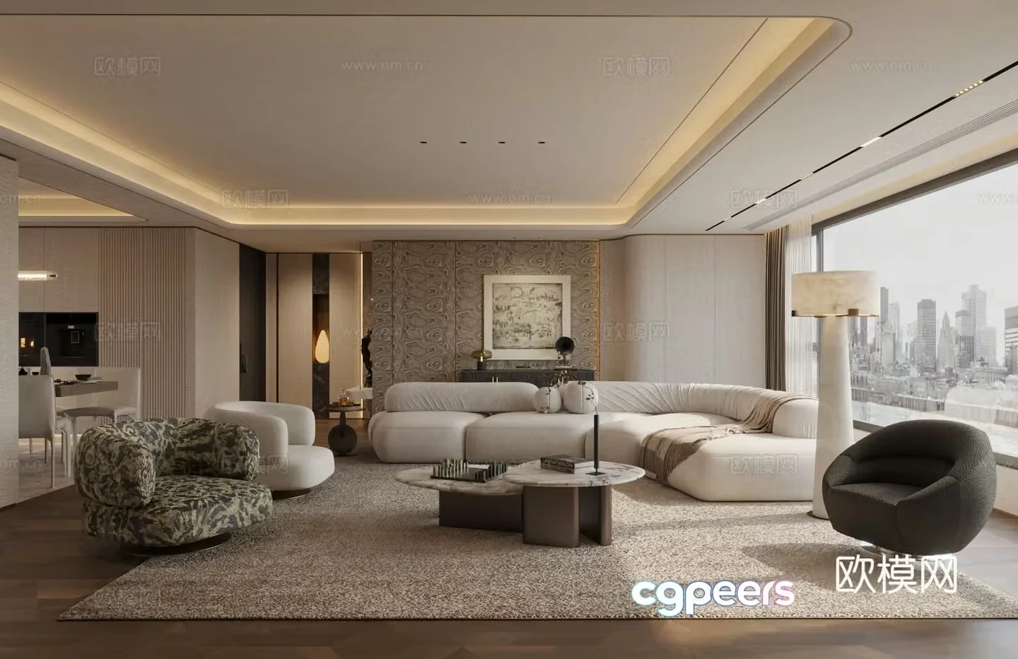 Light luxury Italian-style home living room medieval style living room large flat living room sofa and coffee table combination 3D model