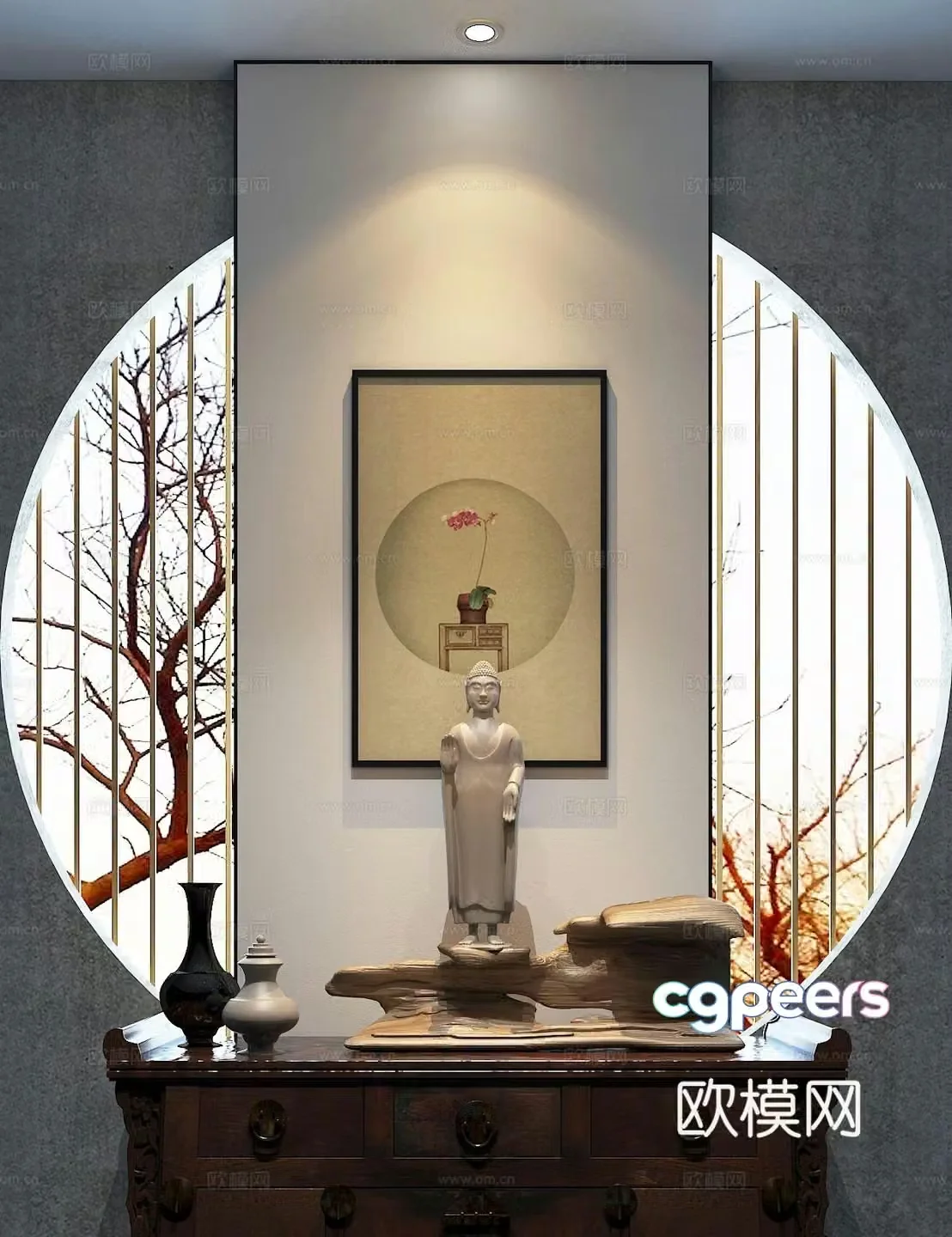 Chinese Buddhist niche Duanjingdai Zen ornaments Entrance cabinet 3D model