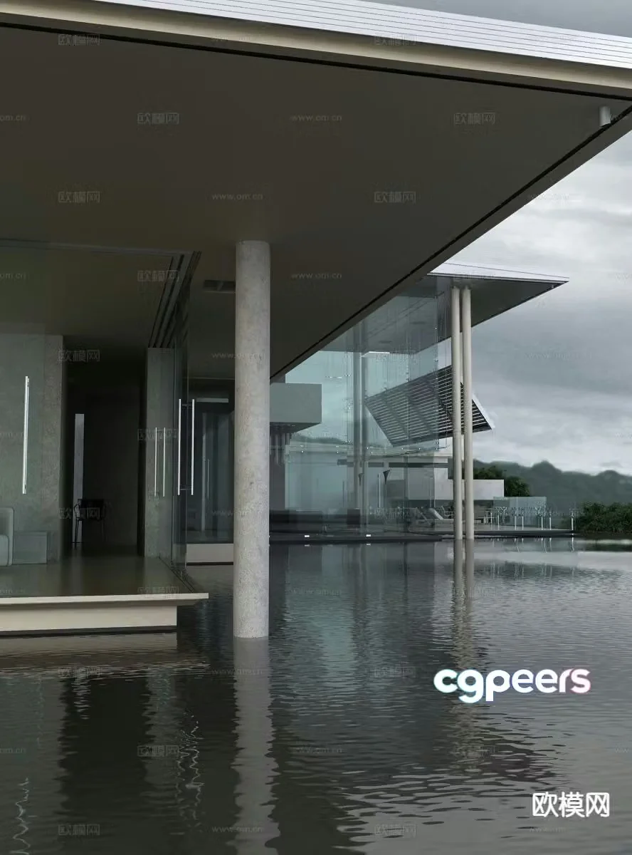 Villa exterior view water landscape 3D model