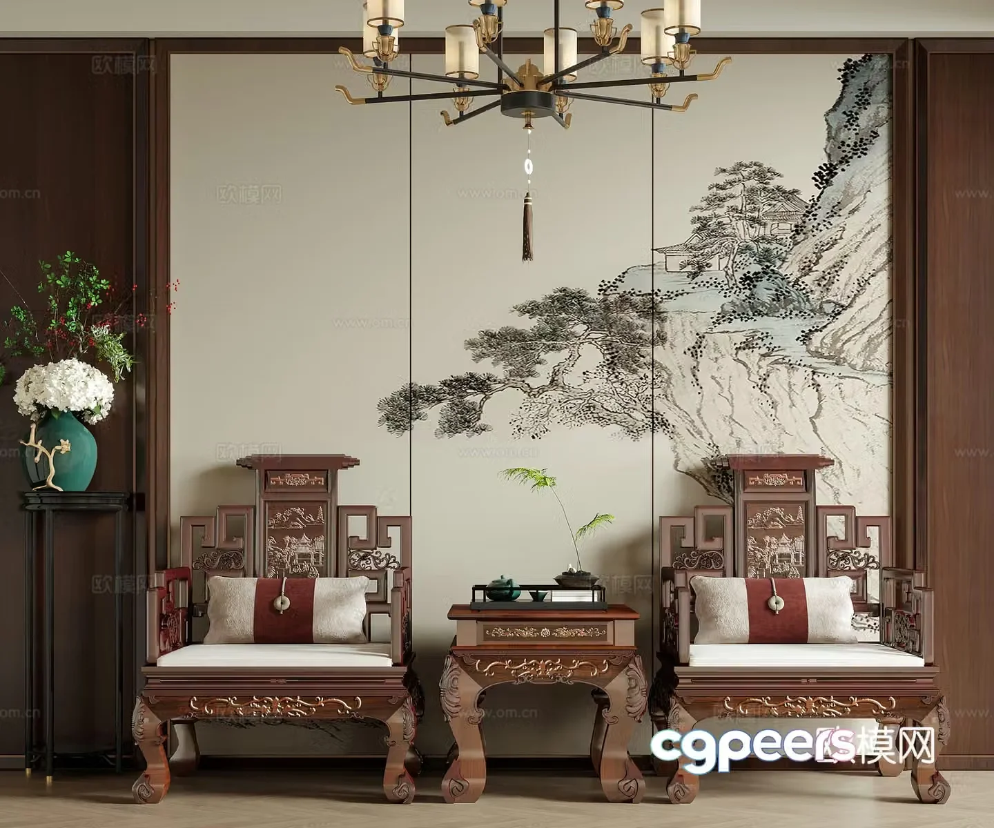 Chinese casual chair single sofa single chair tea chair 3d model