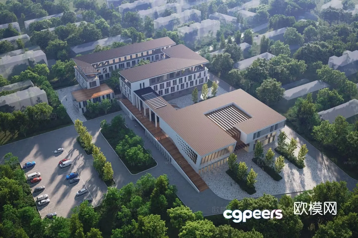 New Chinese style school elementary school middle school 3D model