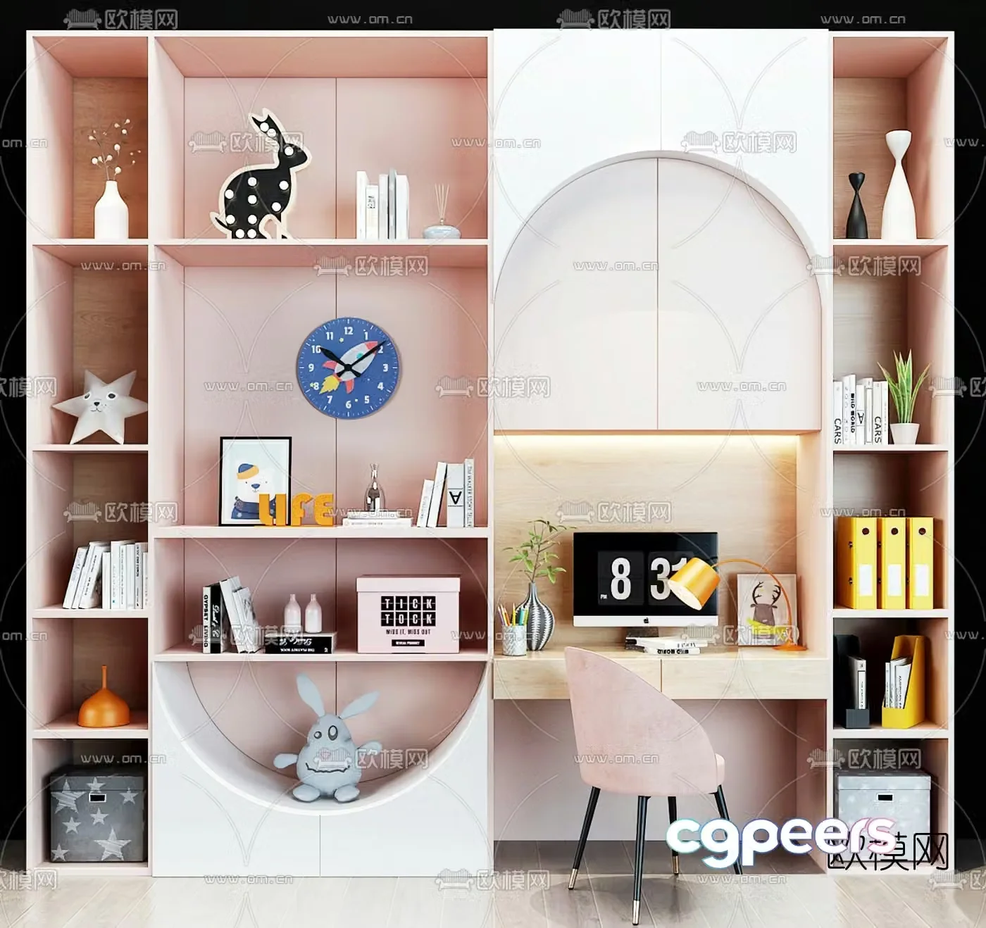 Modern children’s integrated bookcase decorative cabinet 3d model