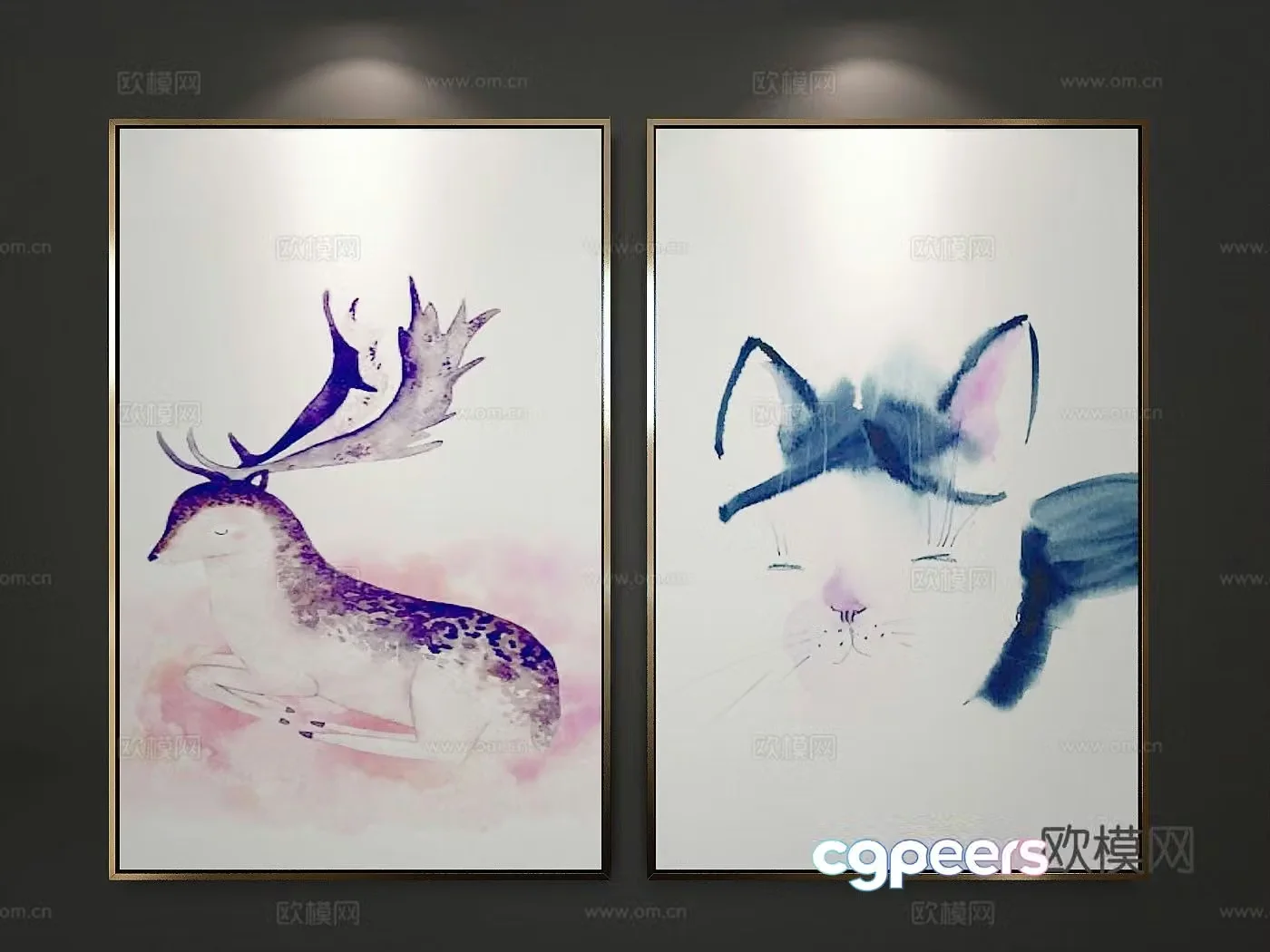 Decorative painting art painting deer hanging painting 3d model