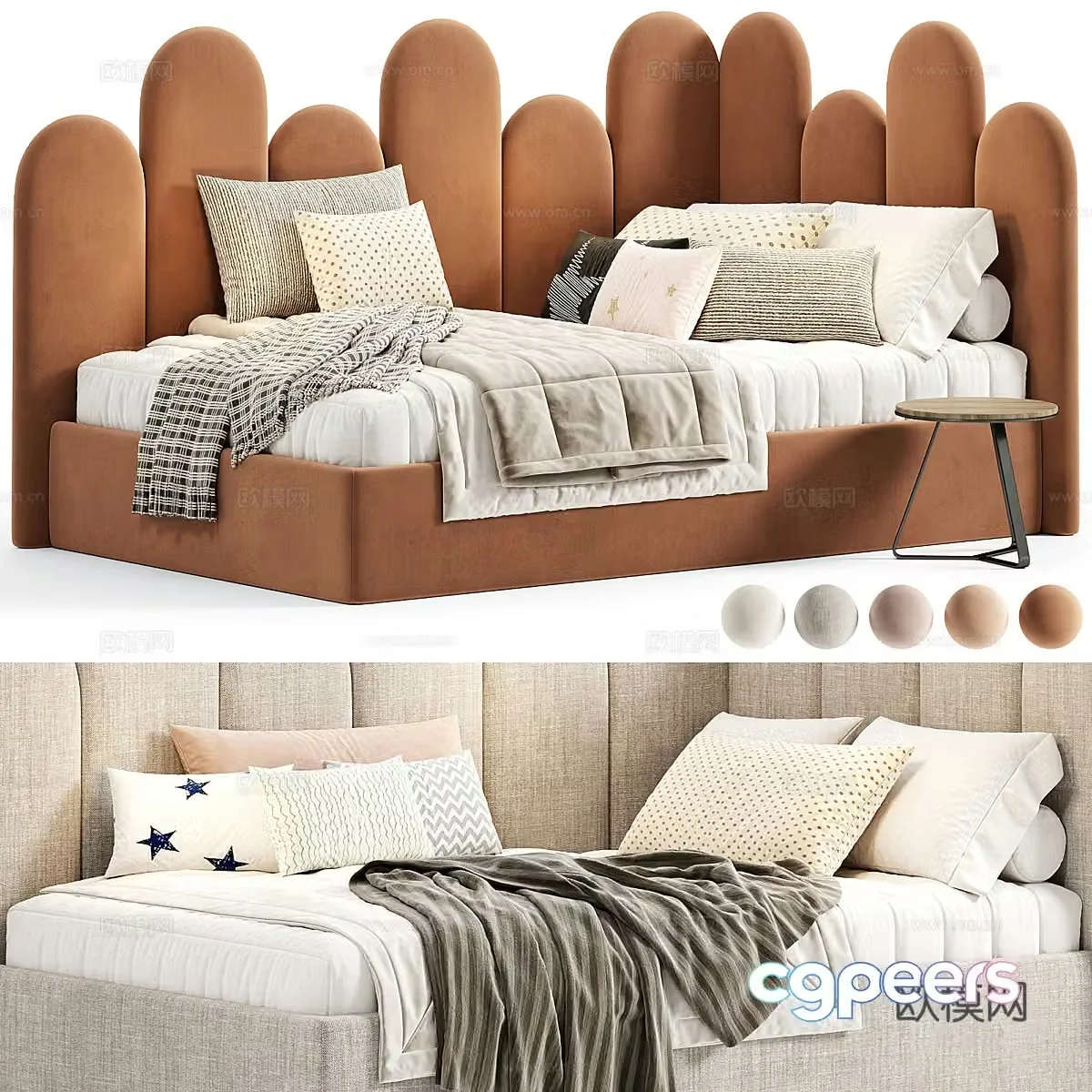 Modern cream style children’s fabric sofa bed 3d model