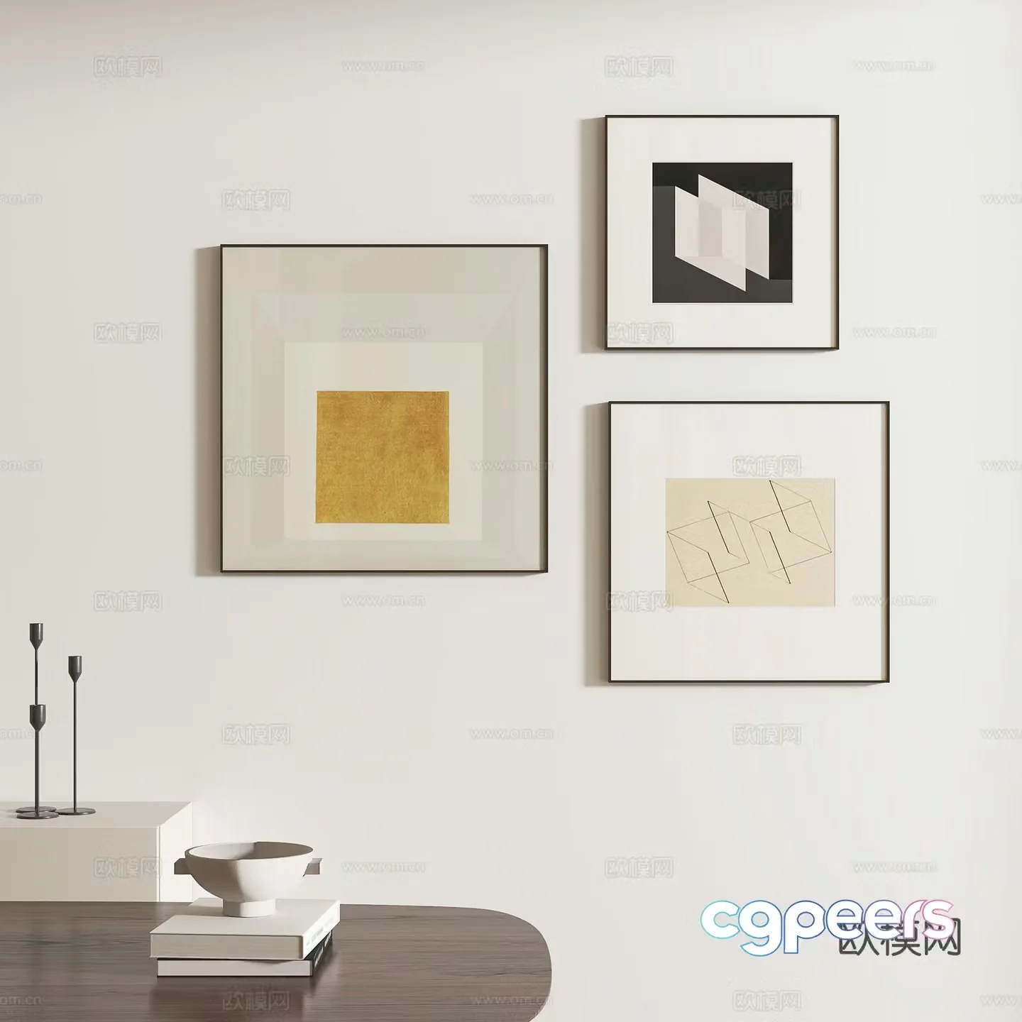 Modern abstract hanging painting combination 3d model