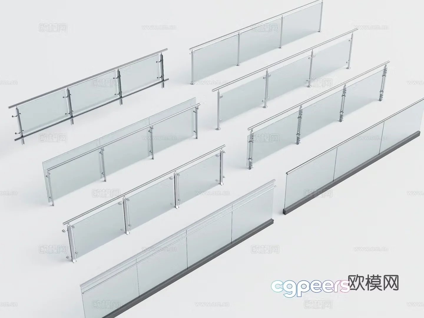 modern glass railing glass guardrail fence 3d model