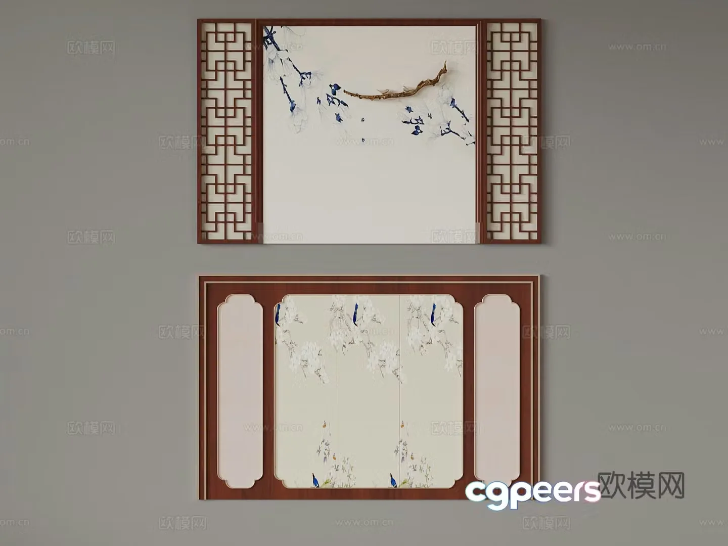 Bedside background wall Chinese style background wall 3d model