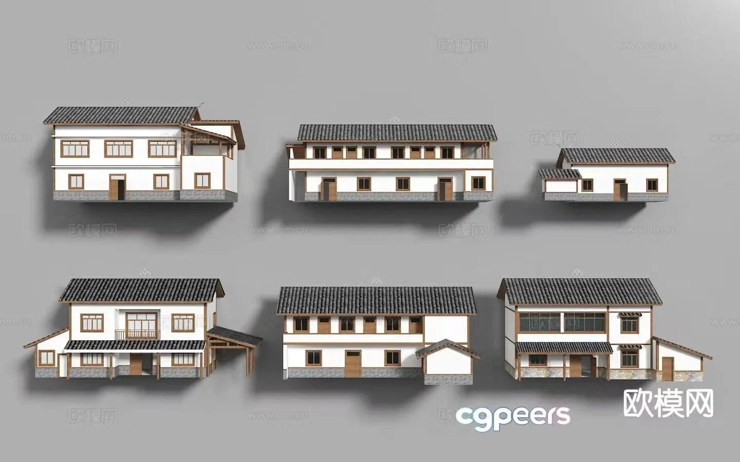 New Chinese-style rural self-built houses private house components 3D model