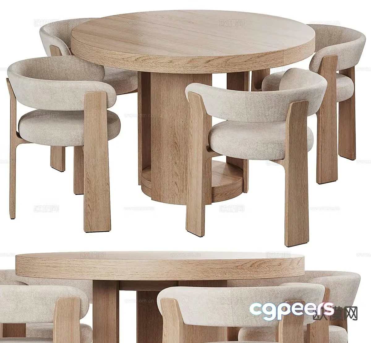 3D model of log style dining table and chairs