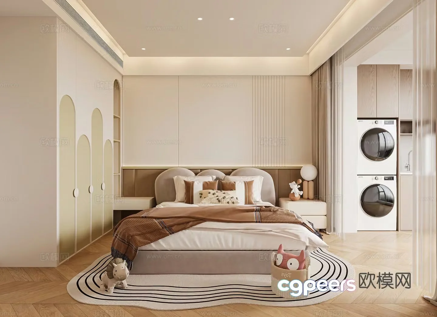 Modern children’s room Modern bedroom Creamy bedroom Simple bedroom Wardrobe Washing machine 3d model