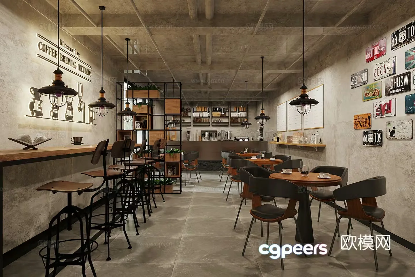 Industrial style cafe 3d model