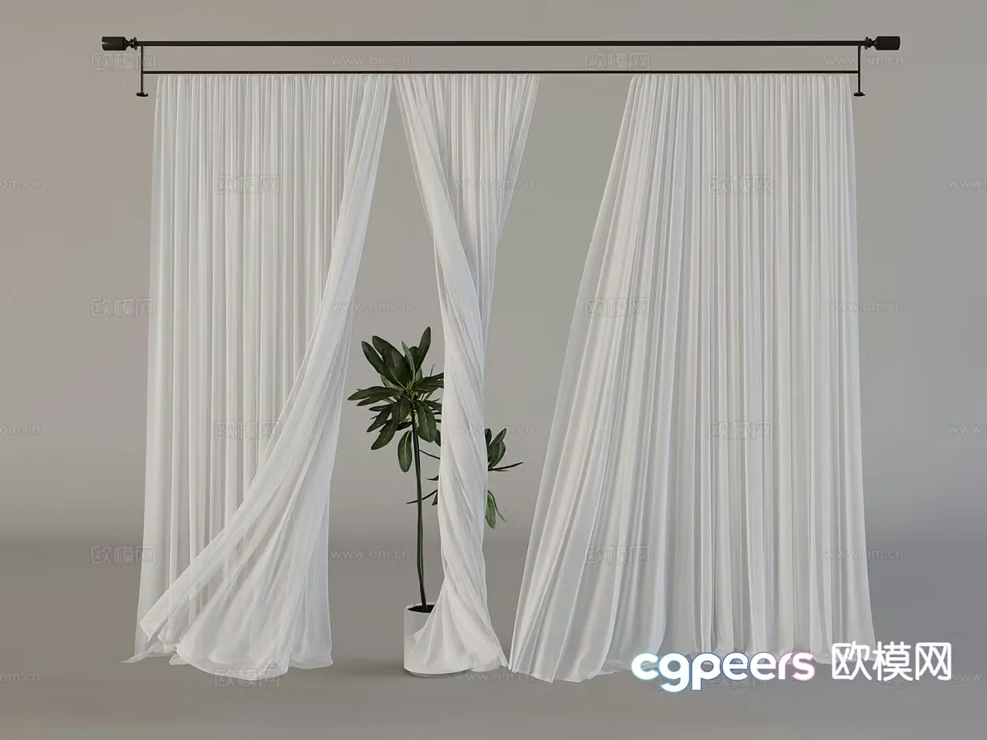 Plain curtain screen gauze curtain 3d model