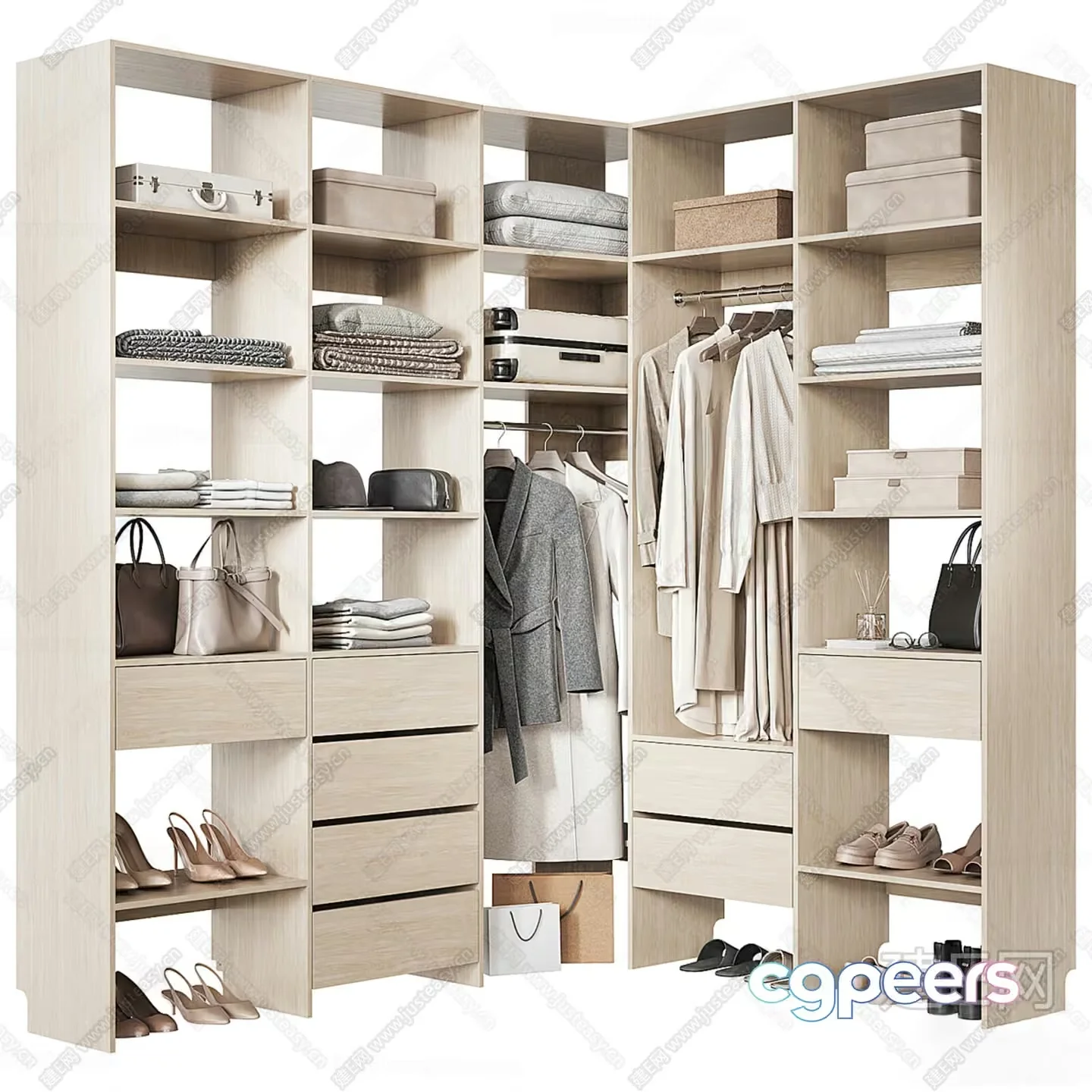 A Large Light-Colored Closet System 3D Model – 19033 – CORONA Render