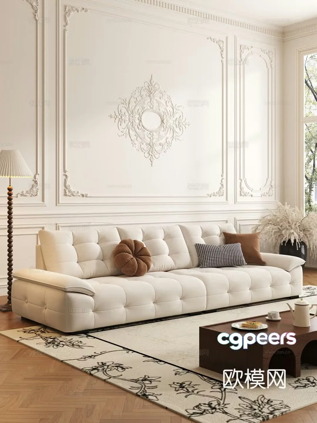 French cream style multiplayer sofa 3d model