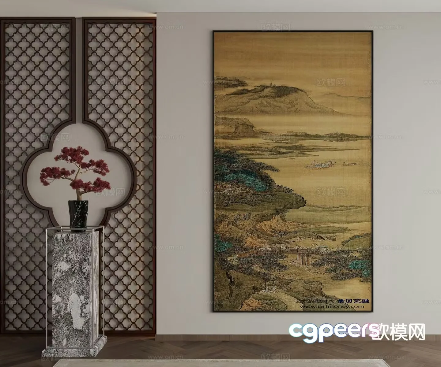 New Chinese style ink painting landscape painting decorative painting 3D model