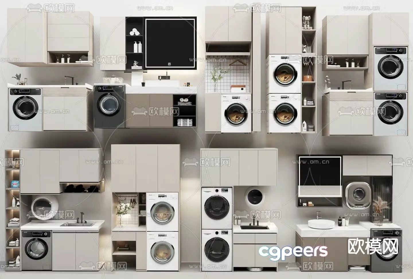 Balcony cabinet washing machine cabinet 3d model