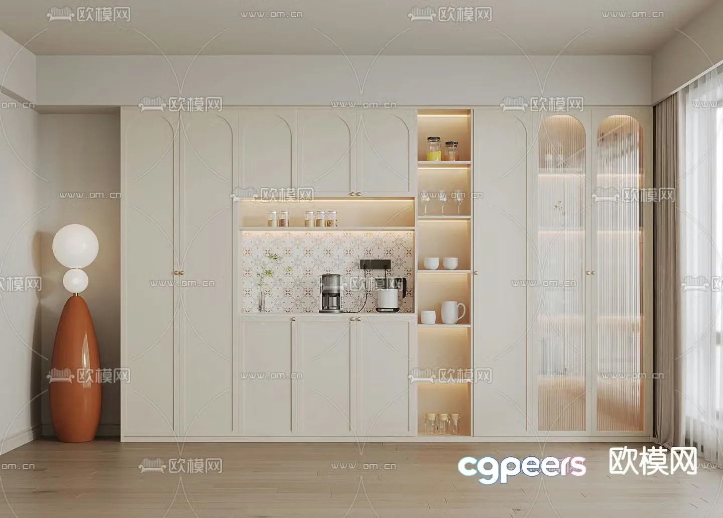 Cream style wine cabinet sideboard 3d model